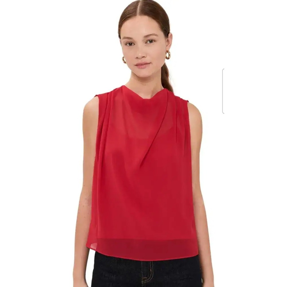 Amanda Uprichard Scala Chiffon Sleeveless Top Size Small Red‎ Chiffon Sheer